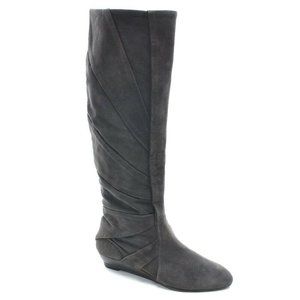 H | Williams Sectioned Gray Suede Wedge Knee Boots 36